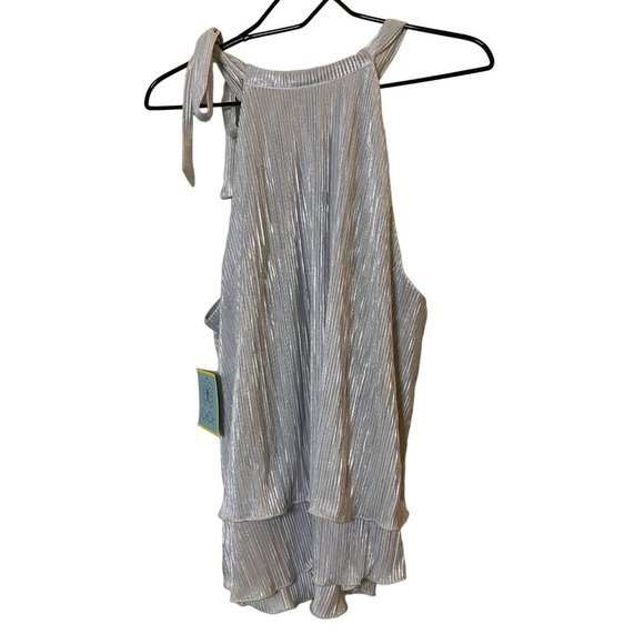 New Cece Metallic Silver layered tank top with tie‎ neck Sz L - Picture 10 of 10